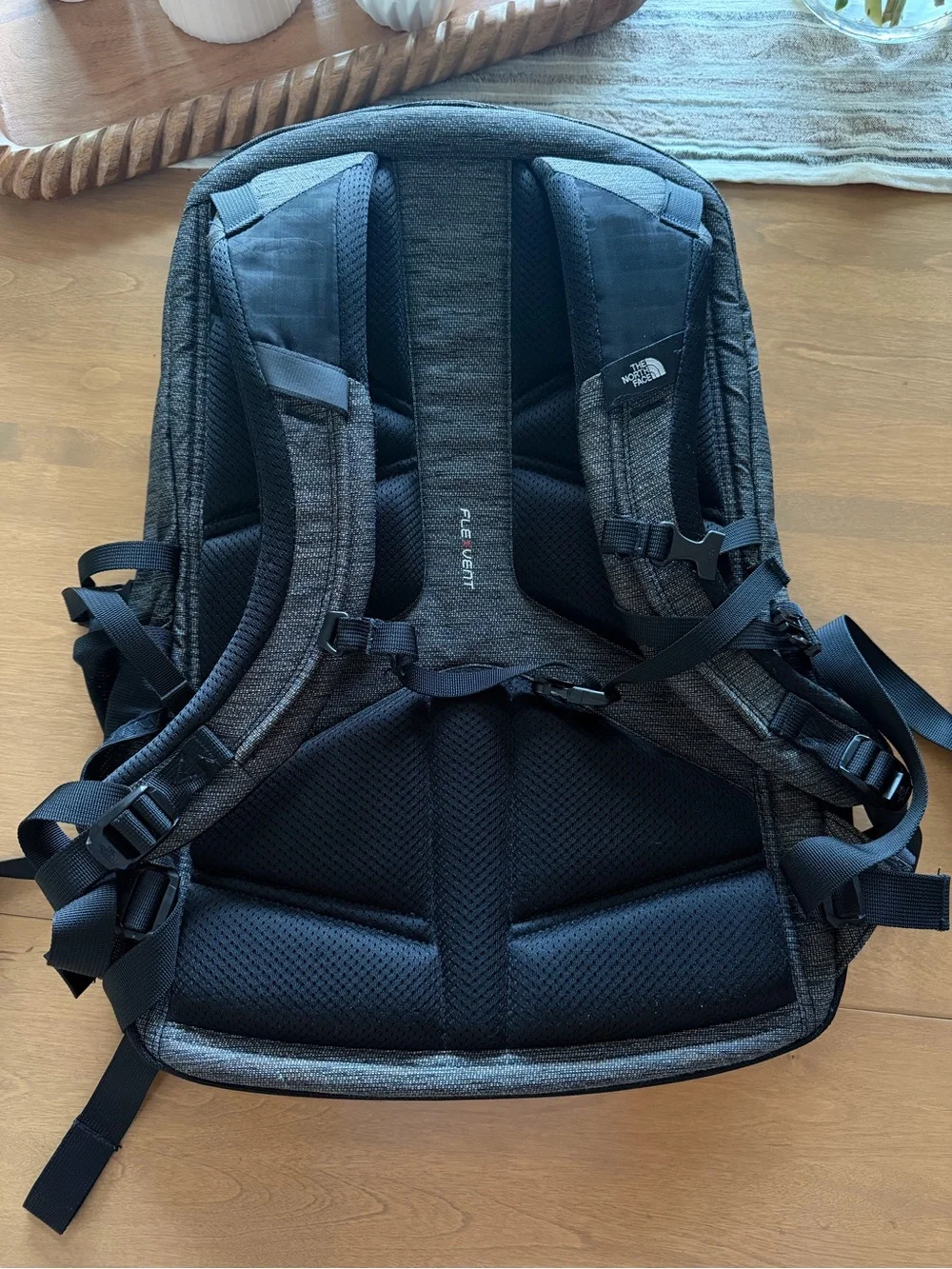 The North Face Borealis Backpack in Charcoal and Black with Gold Logo